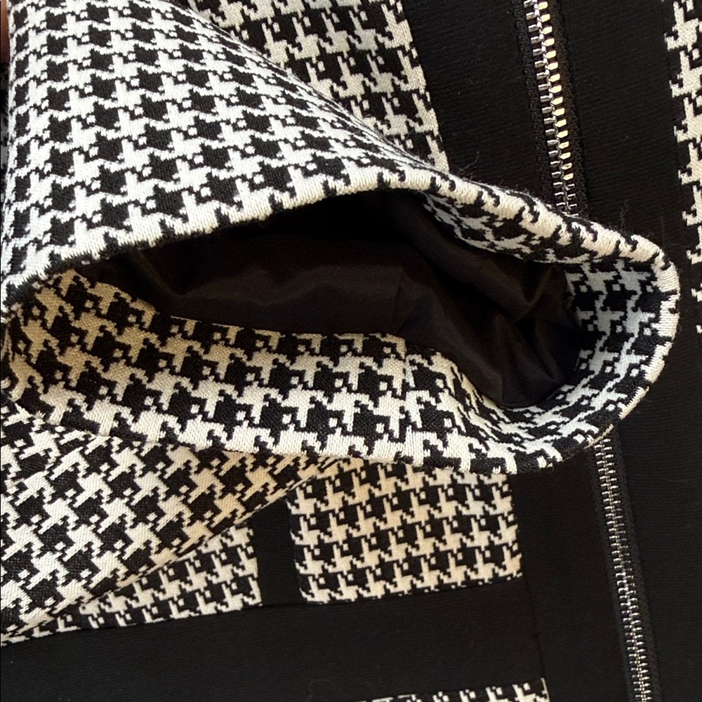 Calvin Klein Black and White Houndstooth Collarless Zip Jacket - Picture 5 of 12